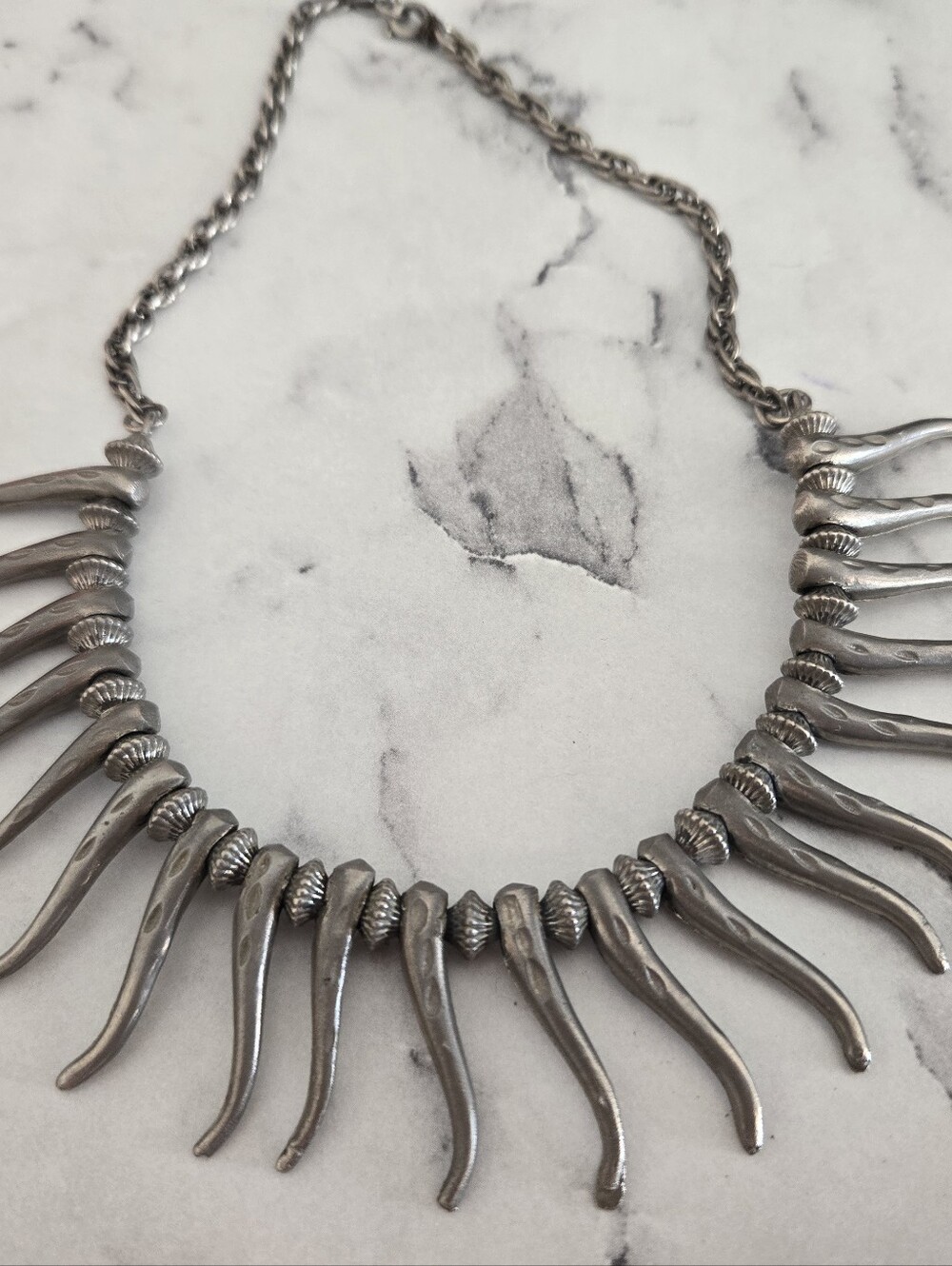 Pewter Tribal Tusk Pattern Necklace Choker